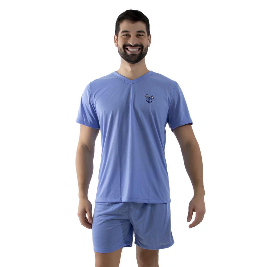 Pijama Masculino Curto Liso Moda Verão Camisa Manga Curta