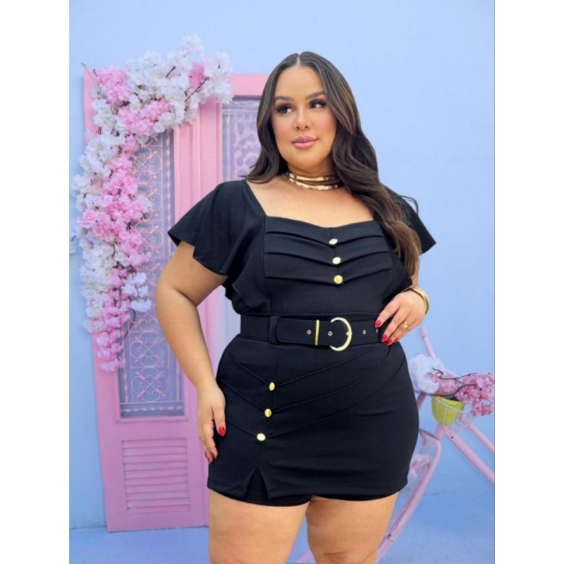 Conjunto Plus Size Short Saia Creme Dior Casual Laycra