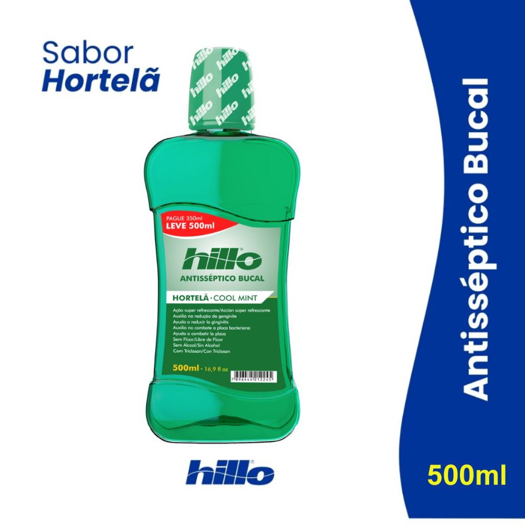 Enxaguante Bucal Hillo Hortelã 500ml – Hálito Refrescante e Proteção Antisséptica