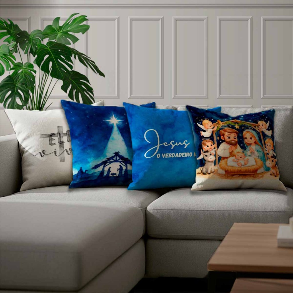 Kit Com 04 Capa Para Almofada Decoração Verdadeiro Natal Lançamento Oxford Quarto Sala Bibi Painéis