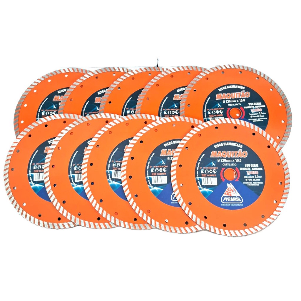 10 Discos De Corte Turbo Maquitão 230mm X 10mm Furo 22,23mm