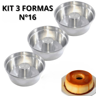 Conjunto 3 Formas para Bolo e Pudim 16cm – Alumínio Resistente com Furo Central
