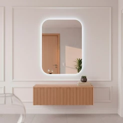 Espelho Decorativo com Led 55x75 Retangular Orgânico Lapidado de Parede Para Sala Quarta Banheiro