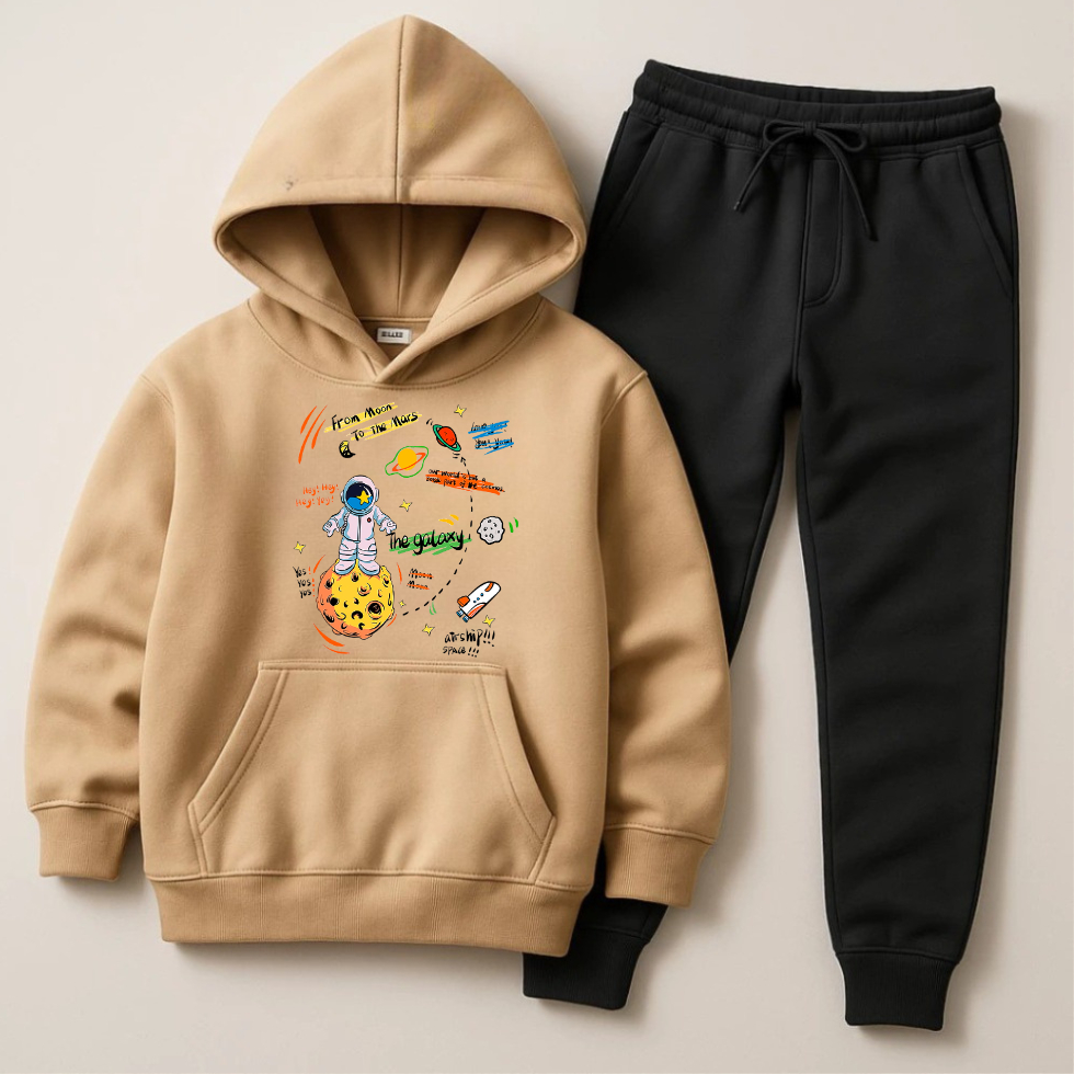 Conjunto Moletom Agasalho Canguru Algodão Premium Astronauta Calça Com Bolsos