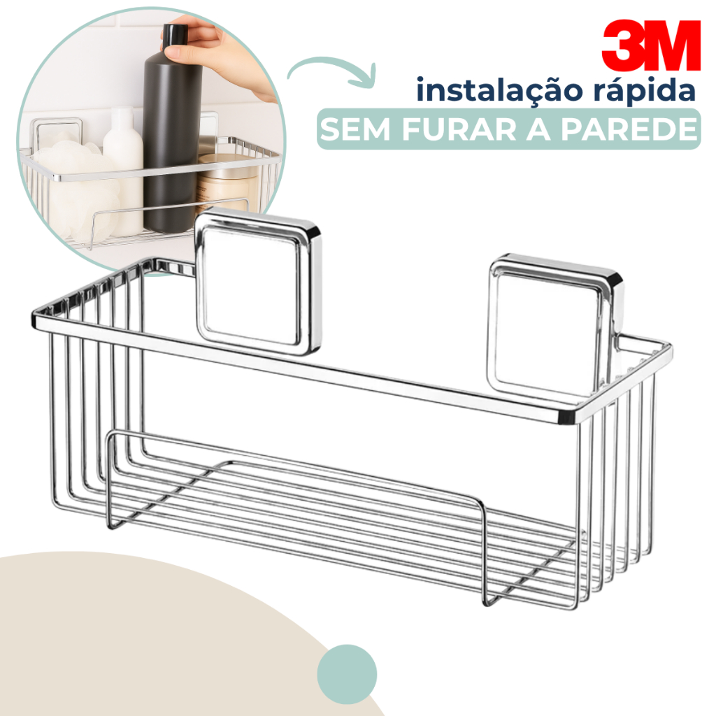 Suporte Organizador Para Banheiro Adesivo 3M Porta Shampoo Prateleiras Cromado Sem Furo Future em Oferta na Shopee