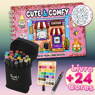 KIT Caderno de Colorir + Canetinha Duas Pontas - 24 cores, 50 páginas de Desenho STICH