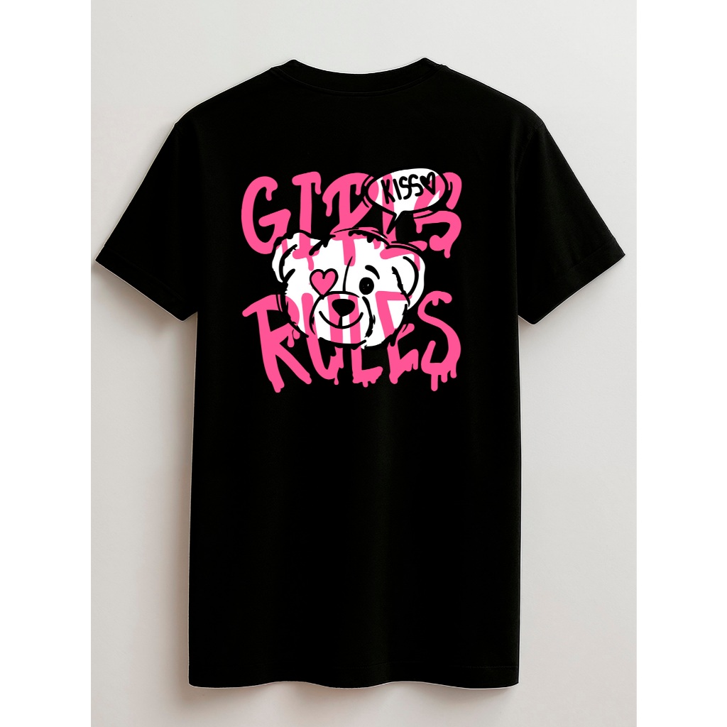 Camisa T-shirt Girls Rule Juvenil e Infantil 100% Algodão 2 ao 16 anos Frente e Costas Unissex