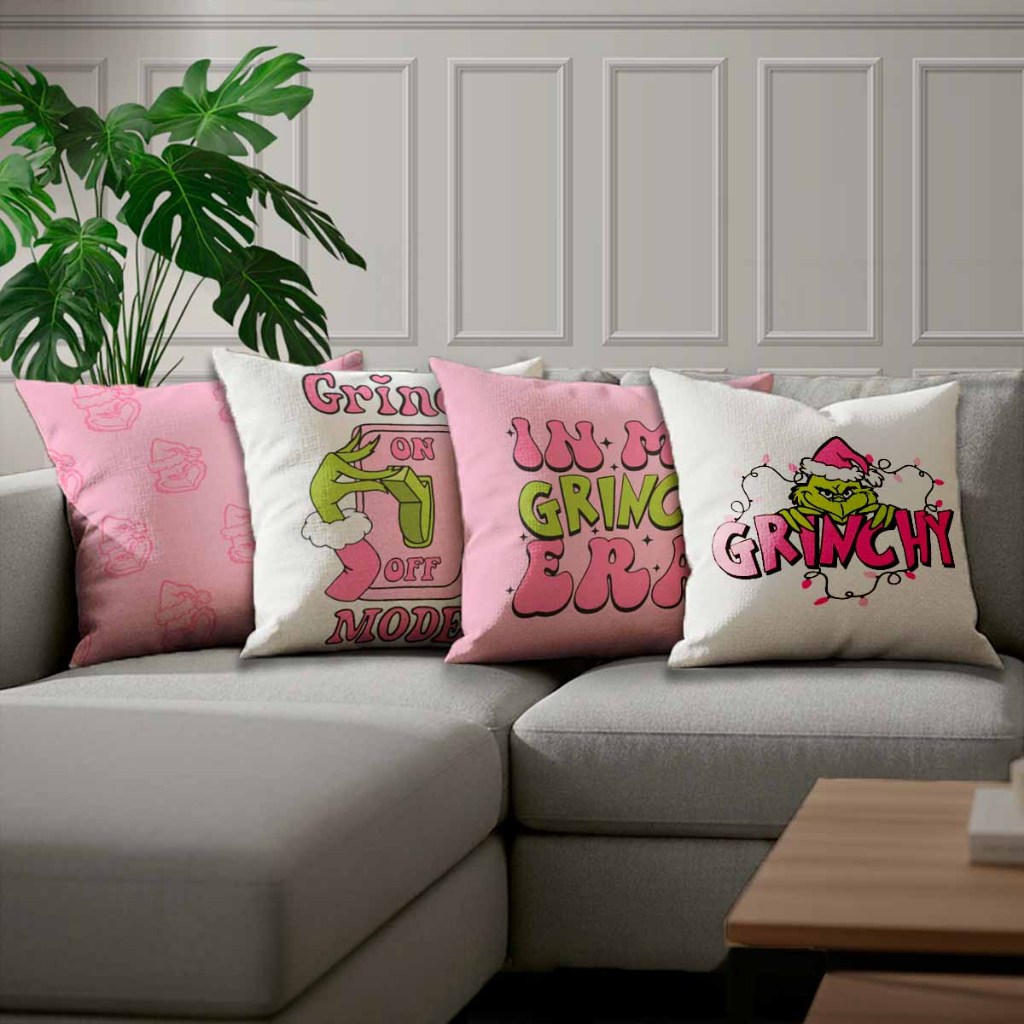 Kit Com 04 Capa Para Almofada Decoração Grinch Lançamento Oxford Quarto Natal Sala Bibi Painéis