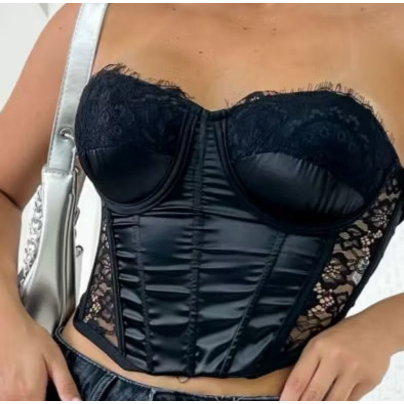 Cropped  Cetim Corselete Com Bojo de Amarração Premium