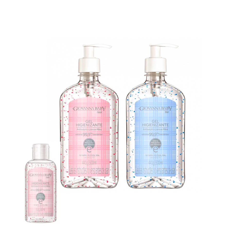 Álcool Gel Giovanna Baby | 2 x 500ml + 1 x 60ml l Higienização Suave em Kit Econômico