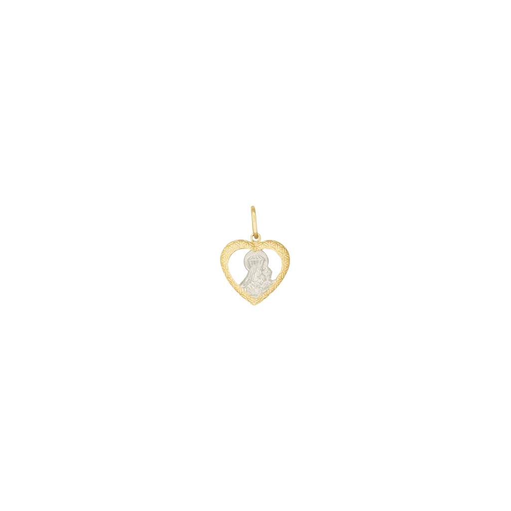 ALINE SEMIJOIAS Pingente Coração Vazado com Nossa Senhora do Carmo (16x24mm) SemiJoia Banhada a Ouro 18K