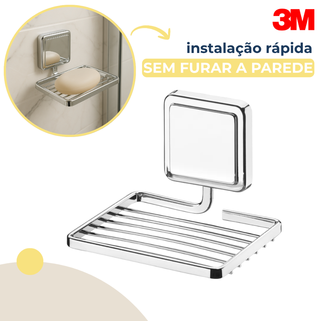 Saboneteira Banheiro Suporte Dupla Face 3M Parede Porta Sabonete Cromado Sem Furo Future