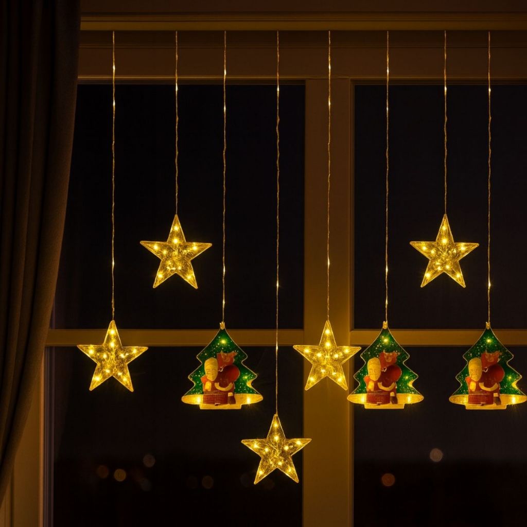 Cascata de Natal Luzes Pisca Pisca Arvore Bota Estrela Led Decorativa 10 Lâmpadas 110V VMP