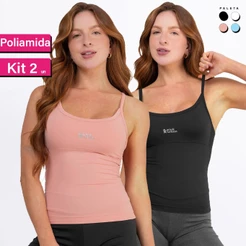 Kit 2 Regata Camiseta Alcinha Fitness Feminino Liso Poliamida Tank Top Slim Academia Verão