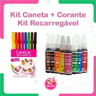 Caneta Alimenticia Bento Cake Para Bolo Pasta Americana Doces Com Kit Recarga 8 Corantes Liquido em Oferta na Shopee