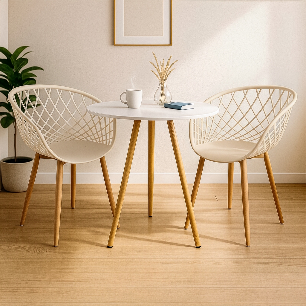 Mesa Tripé Redonda 70 Cm branca + 2 Cadeira Clarice  Área externa e Jardim