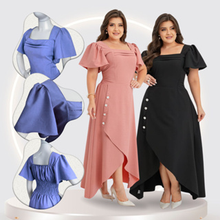 Vestido Feminino mídi Com Manga Bufante  com Elastex Atrás Elegante Moda Social Festa Longo Verão em Oferta na Shopee