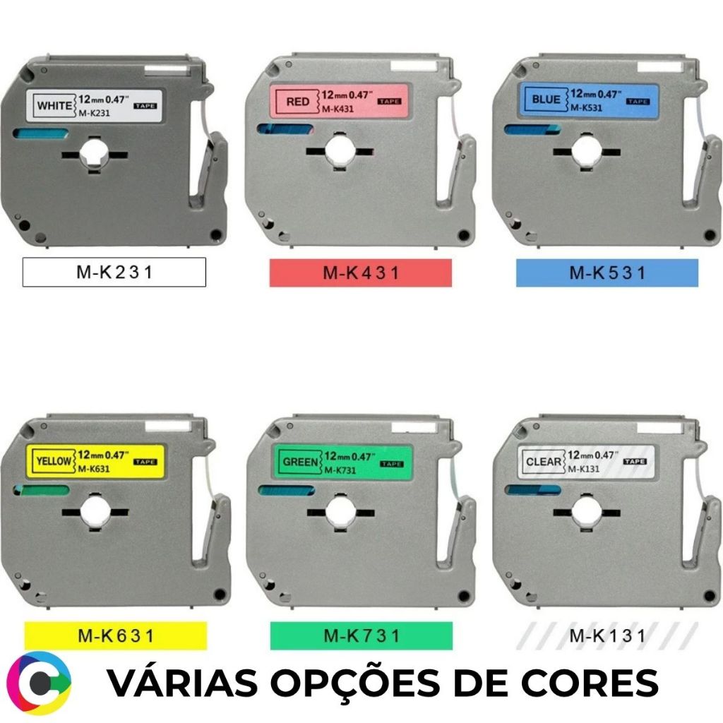 Imagem Fita Compatível Pt-70 Pt-80 12mm Rotulador Brother Várias Cores Disponíveis