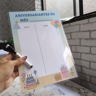 Quadro de Aniversariantes do Mês A4 ou Funcionário do mês + Canetinha | Escola, empresa, igreja ... em Oferta na Shopee