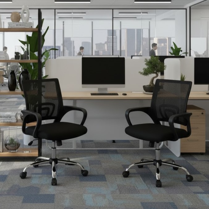 Conjunto 2 Cadeiras de Escritório Reguláveis com Base Giratória para Escritório e Home Office