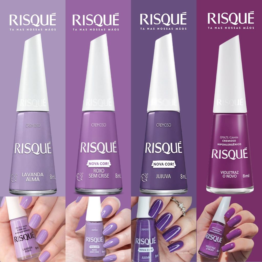 Kit 4 Esmaltes Risqué Tons Roxo Lilás Nova Coleção Risque