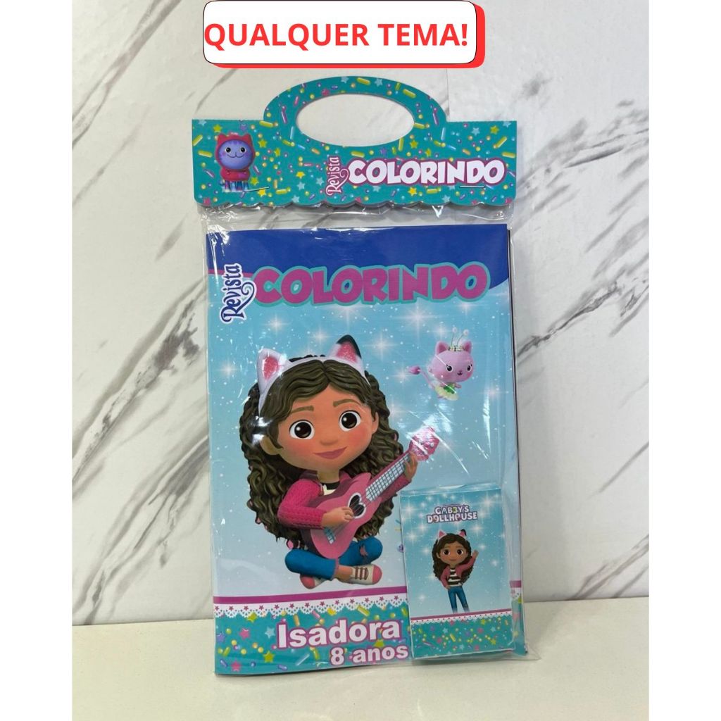 Kit colorir personalizado com giz de cera 10 unidades - QUALQUER TEMA - Lembrancinha aniversário - Livro de colorir