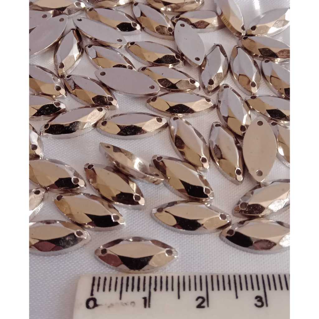 Chaton Navete Prata com Furo para Costura ou Colagem 50 unidades - 15 x 7 mm