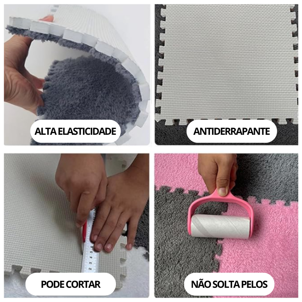 Tapete Modular de Espuma Aveludada – Encaixe Antiderrapante, Lavável e Macio EVA