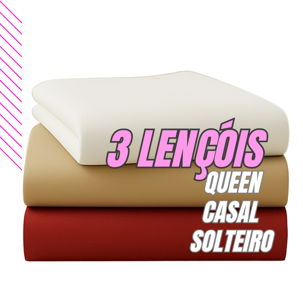 Kit 3 Lençol Superior 100% Algodão Solteiro Casal e Queen Avulso Varias Cores 200 Fios Para Cama