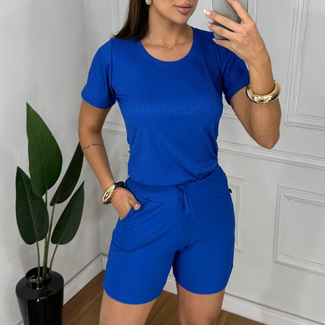 Conjunto Feminino Blusa e Short com Bolsos – Conforto e Estilo | Tamanhos P ao GG | Plus Size em Oferta na Shopee