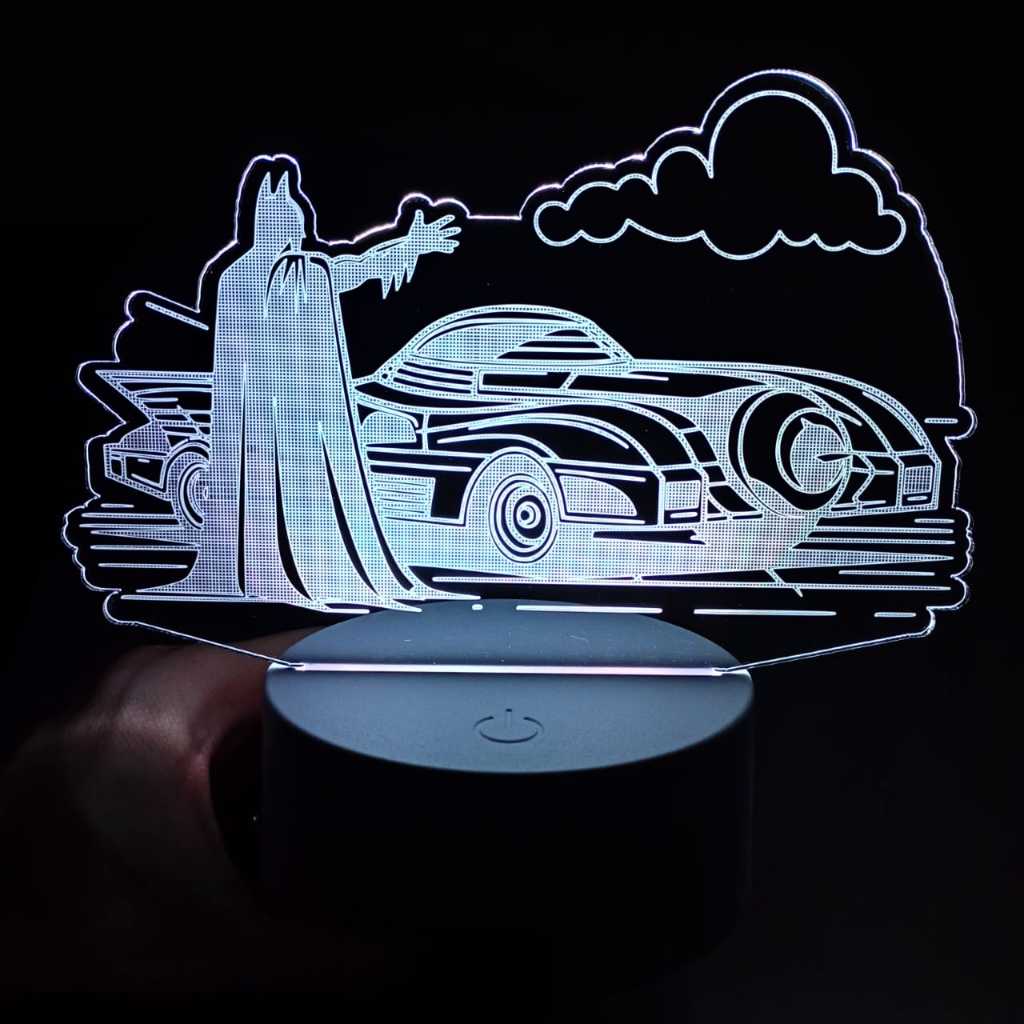 Abajur Luminária Batman Batmovel Led 3D de Mesa ac0198 Presente Criativo Luz Noturna Acrílico Decoração Sala Quarto USB