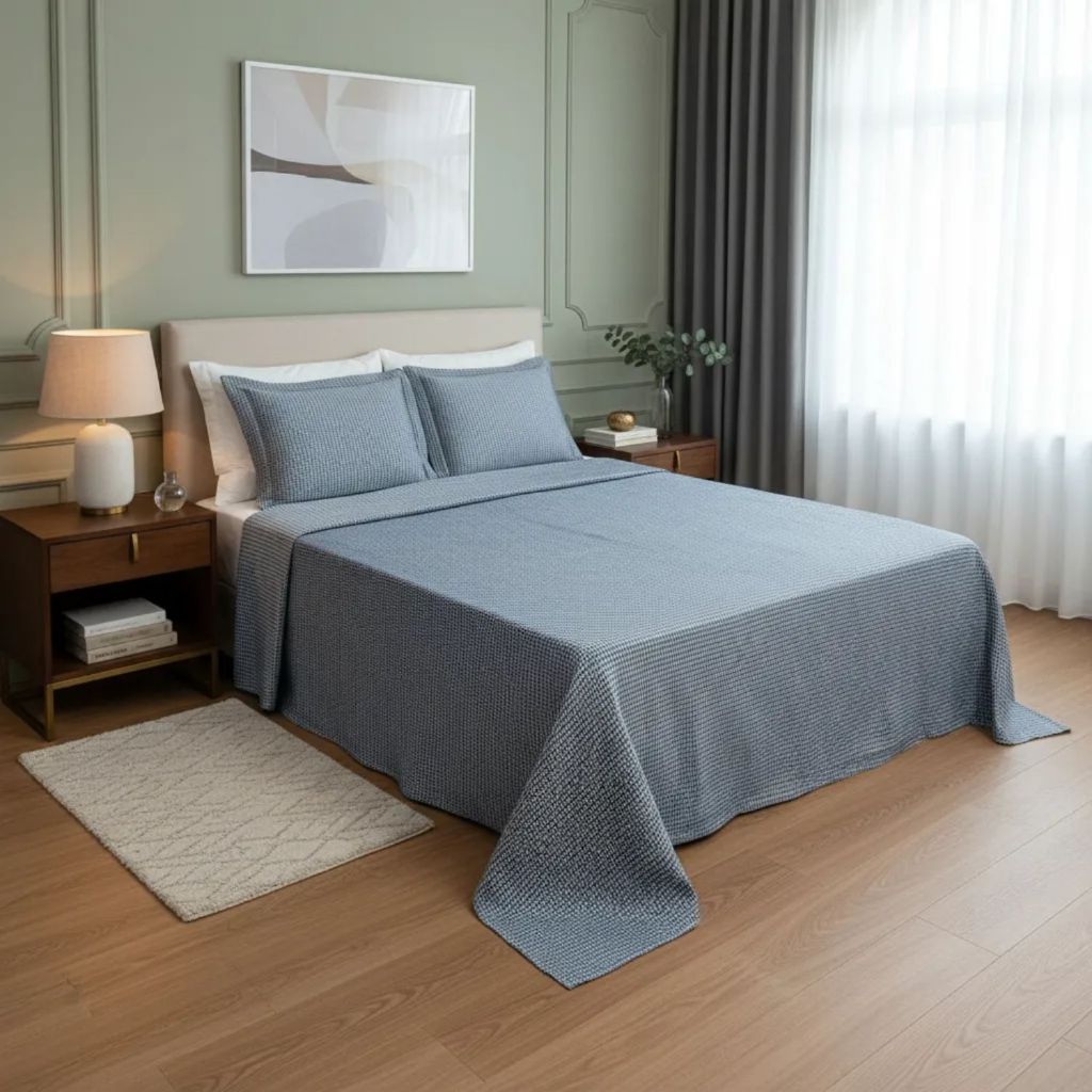 Colcha Cama Queen 3 Peças Piquet Manta Bouti | Cobre Leito Elegante + Porta Travesseiros