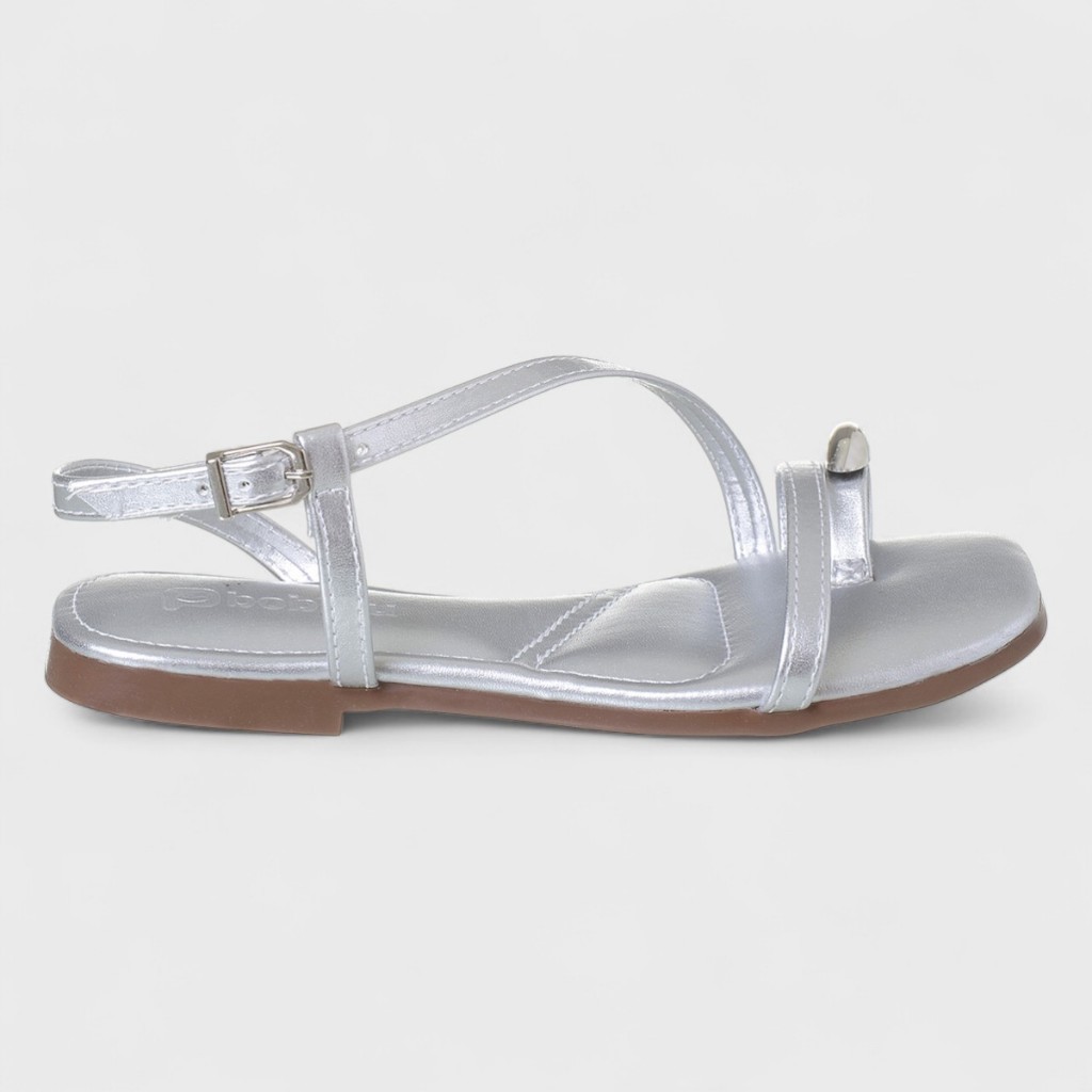 Sandália Infantil Feminina De Dedo Tiras Prata Chinelo Casual Moderno