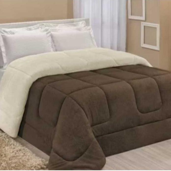 Coberdrom Edredom Pele De Carneiro Casal Queen Sherpa DuplaFace