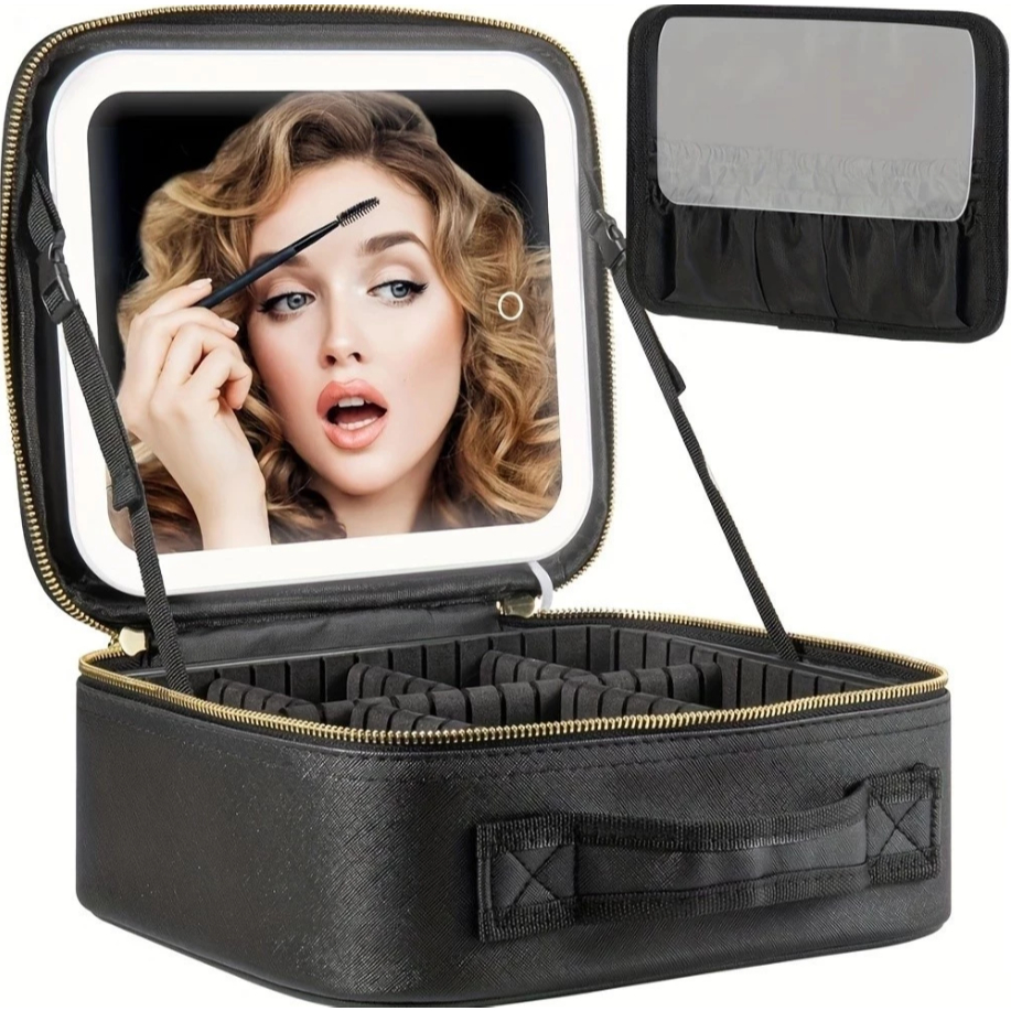 Kit Maleta Maquiagem completo Profissional Com Espelho e Luz Led e paleta de maquiagem