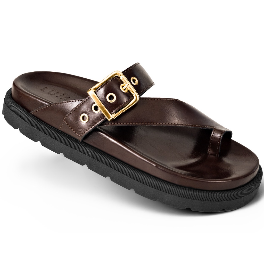 Sandália Papete Feminina Lumiss Bico Redondo Confortável Fivela Dourada Blogueira em Oferta na Shopee