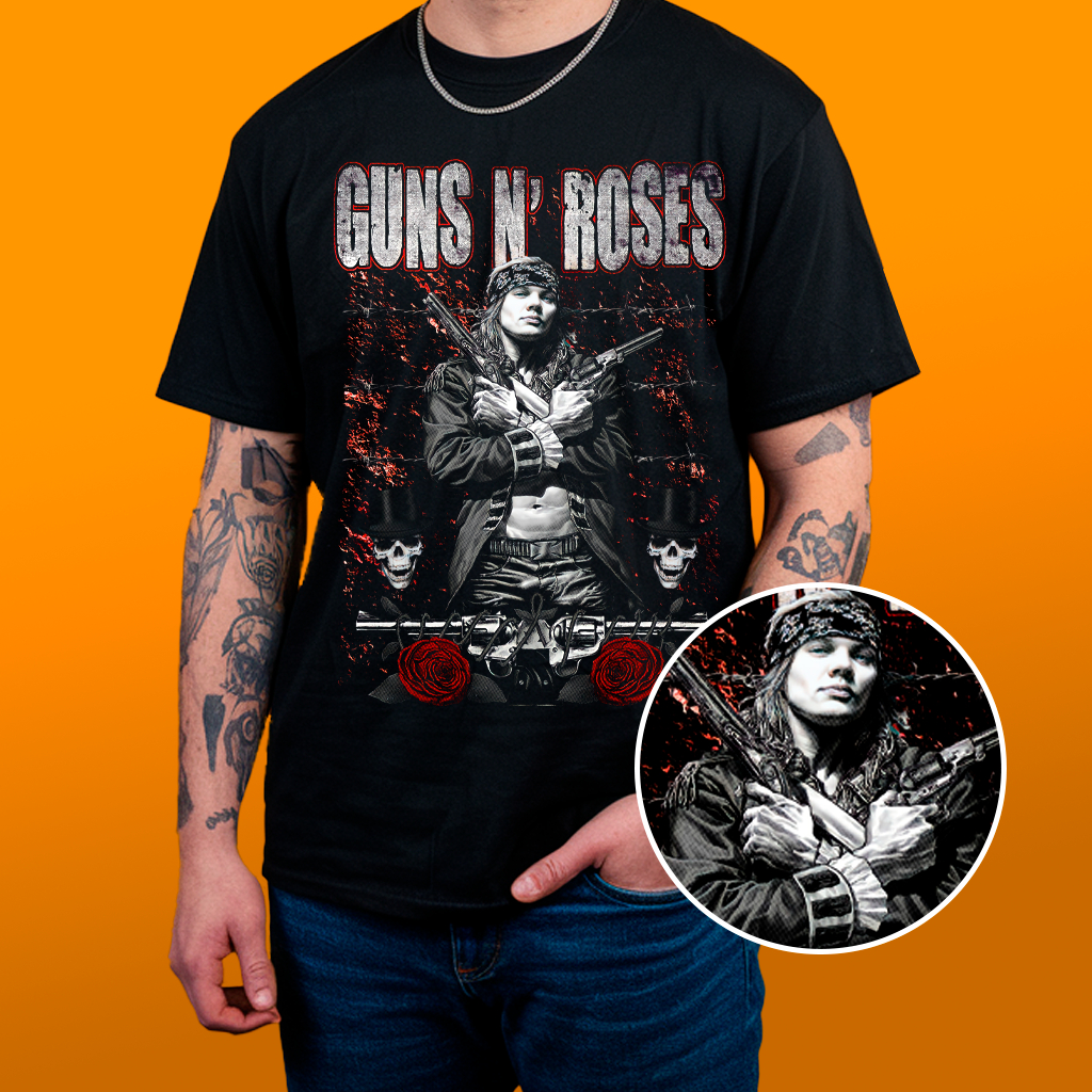Camiseta Guns N' Roses Várias Estampas - Estampa Reticulada Algodão 30.1 em Oferta na Shopee