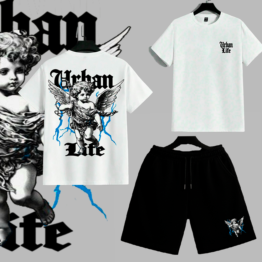 Conjunto Camiseta 30.1 Algodão + Bermuda Moeltom Angel 03 streetwear Urbans Masculino