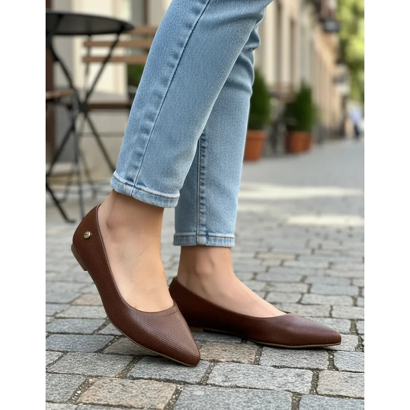 Sapatilha Feminina Basica Scama Marrom Bico Fino Alongado Confort em Oferta na Shopee