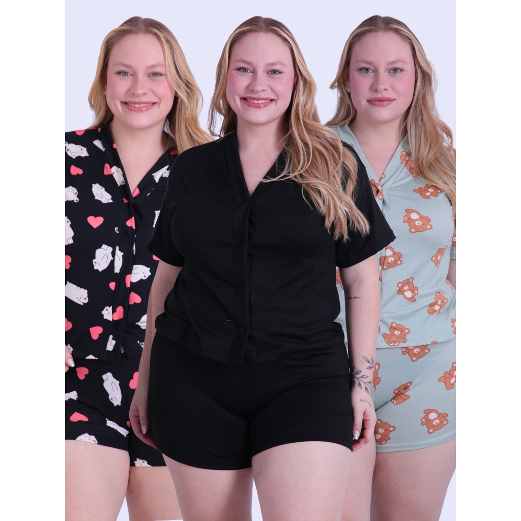 Kit 3 Pijamas Plus Size Americano Miami Serve Amamentação em Oferta na Shopee