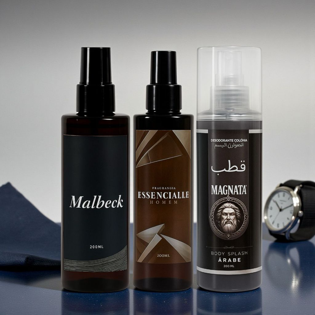 Kit Masculino Homem Moderno - Body Spray Malbeck, Essencialle Men e Árabe Magnata
