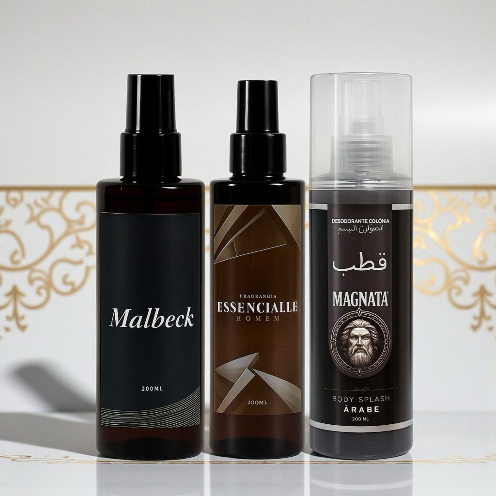 Kit Masculino Homem Poderoso - Body Spray Malbeck, Magnata e Essencialle Amadeirados em Oferta na Shopee