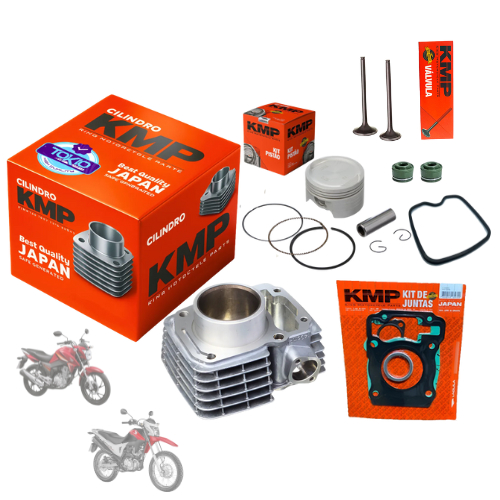 Kit Cilindro Motor Completo KMP+Pistão+Válvulas+Kit A+Guarnição Tampa Válvula+Retentor Válvula Titan/Fan/Bros 160/Xre190