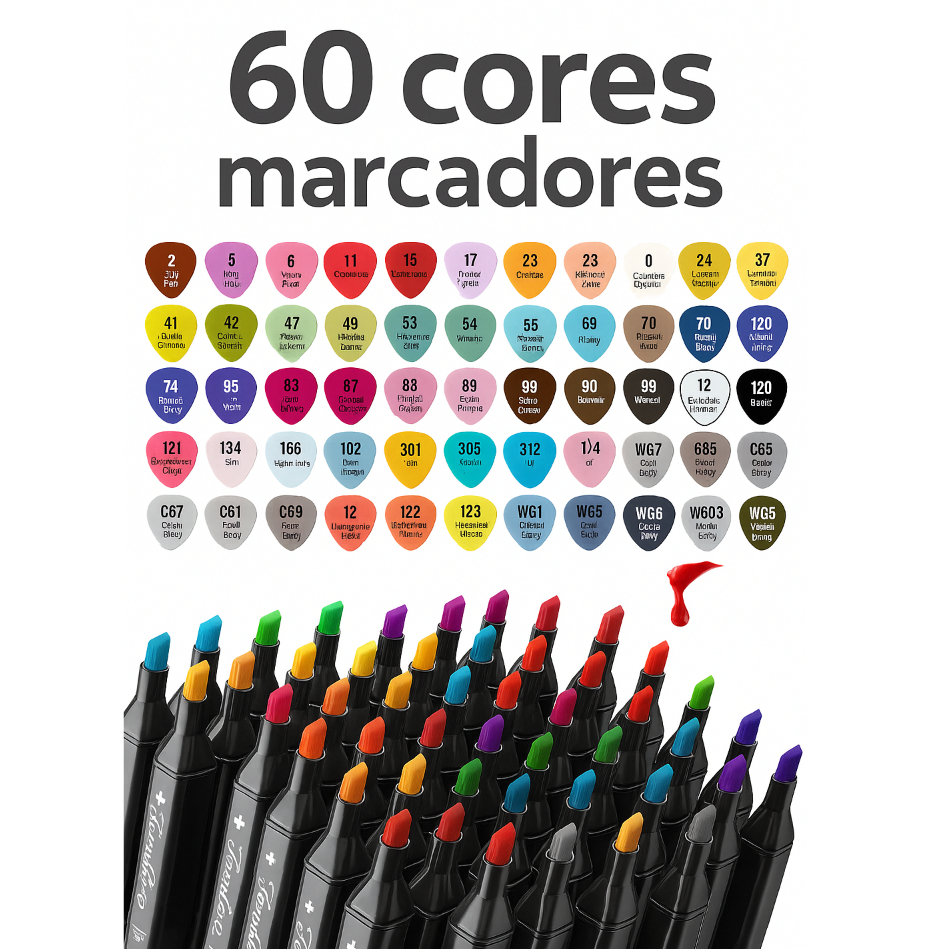 Canetinha Touch 60 cores | Caneta Marcadora Touch com Ponta Dupla – 60 Cores canetinhas para colorir
