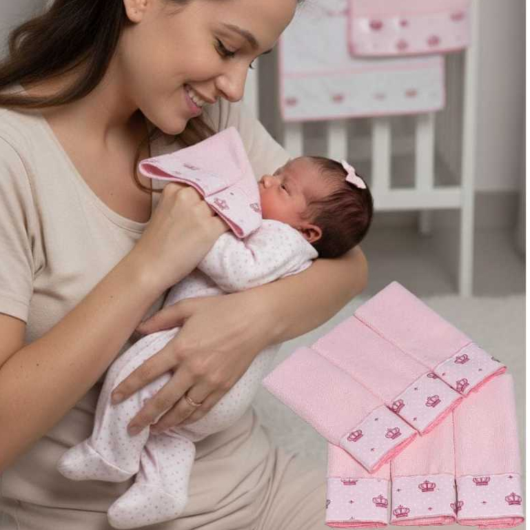 Kit Toalha Ombro ou Boca Babete Poliester Algodão Lisas Overlocadas No Acabamento e Tecido Estampados No Detalhe 20x40cm em Oferta na Shopee