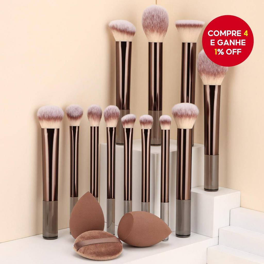 12 Pçs + 3 Esponjas Set Conjunto De Pincéis De Maquiagem Profissional