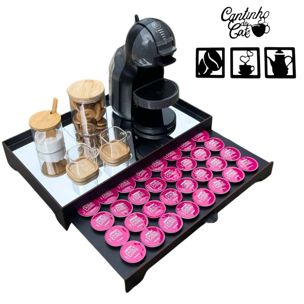 Bandeja Porta Capsulas Espelhada Com Gaveta 40 Unid Dolce Gusto Nespresso 3 Coracoes Cozinha Cafe em Oferta na Shopee