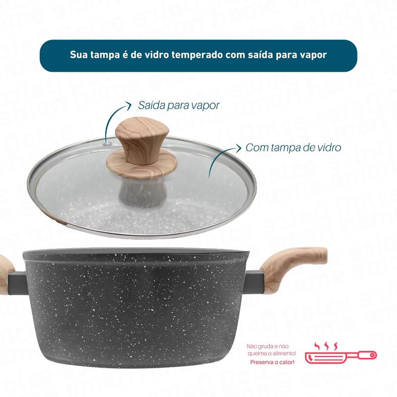 Caçarola Panela 4,3L Antiaderente com Tampa de Vidro e Cabo de Madeira — foto 8