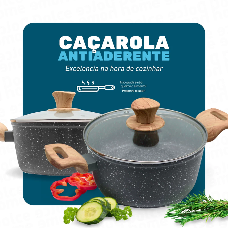 Caçarola Panela 4,3L Antiaderente com Tampa de Vidro e Cabo de Madeira — foto 9