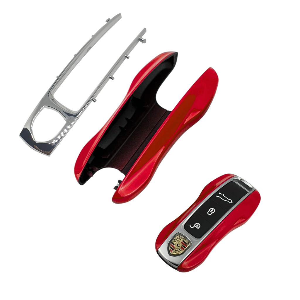 Case Chave Porsche L+S Vermelho com Cromado 911 Cayenne Boxster